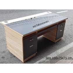 โต๊ะคอมพิวเตอร์ผิวเมลามีน หน้าโต๊ะปูกระจก ขนาด 160x75x75 ซม.