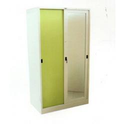 ตู้เสื้อผ้าเหล็ก บานเลื่อนทึบ/กระจกเงา ขนาด 91.4 x 53.3 x 183 ซม.