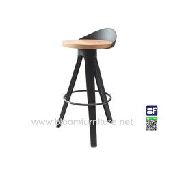 เก้าอี้บาร์สูงโครงพลาสติก PP เสริมที่นั่งไม้