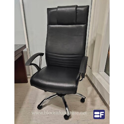 *Premium Grade* เก้าอี้ผู้บริหาร พนักพิงสูง ขาเหล็กชุบโครเมี่ยม มีโช๊คปรับระบบไฮโดรริค หุ้มหนัง PU