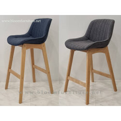 เก้าอี้บาร์สูงขาไม้ เบาะเสริมฟองน้ำหุ้มผ้า ขนาด 47x59x92 ซม