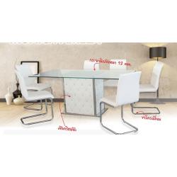 ชุดโต๊ะอาหาร 6 ที่นั่ง หน้าโต๊ะกระจก เก้าอี้โครงเหล็กหุ้มหนัง