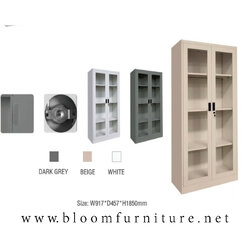 ตู้เหล็กเก็บเอกสารบานเปิดหน้ากระจก มีกุญแจล็อก ขนาด 91.7*45.7*185 ซม.