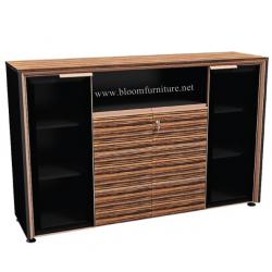 ตู้เก็บเอกสารผิวเมลามีน 4 บานประตูหน้ากระจก ขอบตัดด้วยสีโรสโกลด์ Zebrano RoseGold