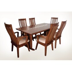 ชุดโต๊ะอาหารไม้ยางพารา พร้อมเก้าอี้หมุนได้หุ้มเบาะหนัง ขนาด 6 และ 8 ที่นั่ง