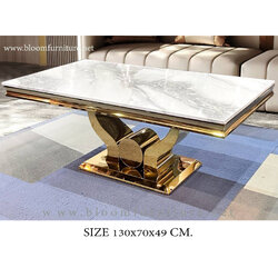 โต๊ะกลางหิน โต๊ะกลางหน้าโซฟาขาทอง TOP หิน ขนาด 130x70x49 ซม.