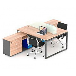 โต๊ะทำงานกลุ่มพร้อม Mini Screen กระจก และตู้ข้างเก็บเอกสาร