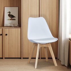 เก้าอี้โมเดิร์น Modern ขาไม้ที่นั่งพลาสติกโพลี่เสริมเบาะหนัง ขนาด 48x56x81 ซม.