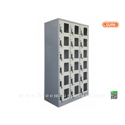 ตู้ล็อกเกอร์เหล็กหน้าบานกระจก 18 ประตู ขนาด 91.4x45.7x182.9 ซม.