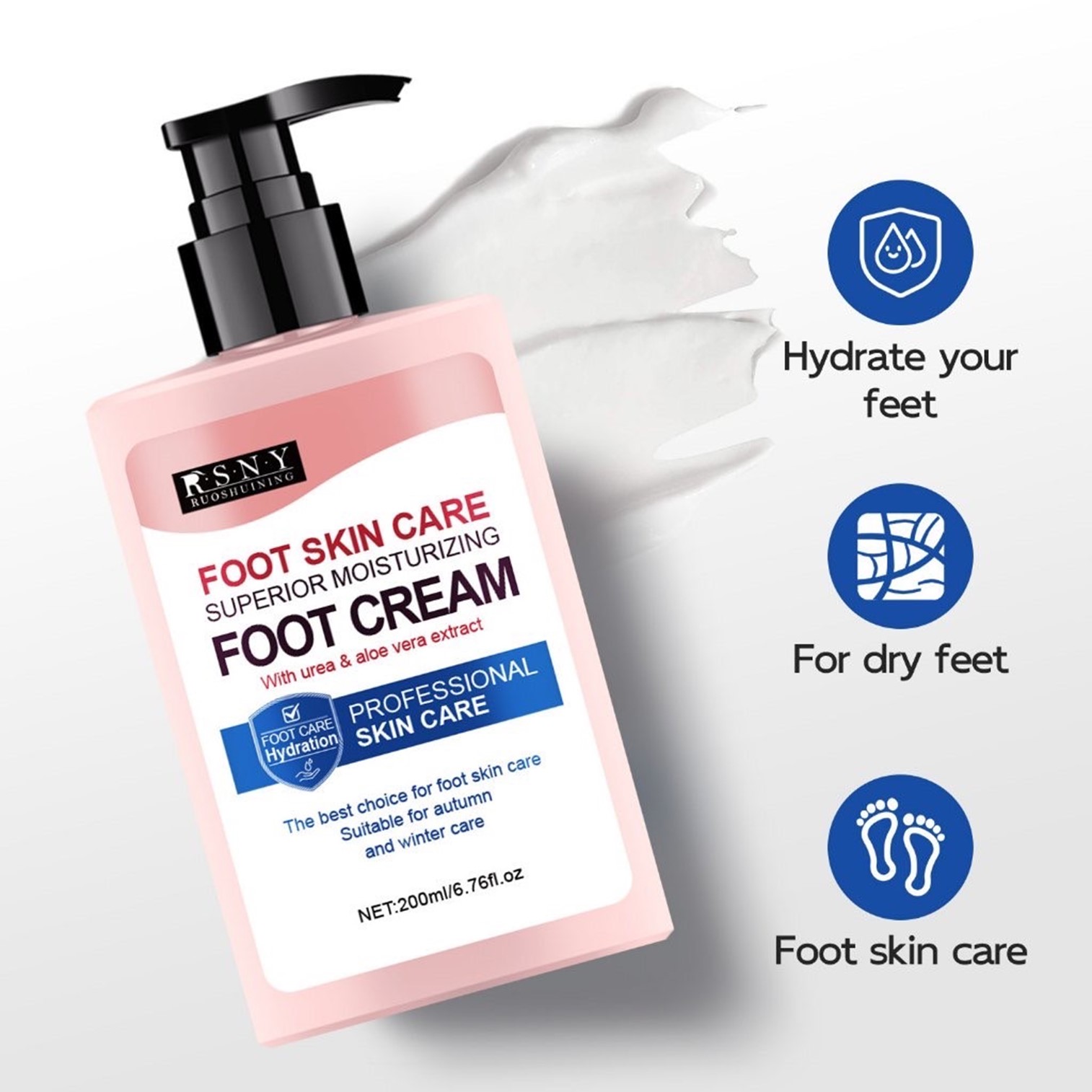 RSNY Foot Skin Care Superior Moisturizing Foot Cream 200ml ผลิตภัณฑ์บำรุงเท้าสูตรพิเศษเพื่อผิวเท้าแลดูสุขภาพดีริ้วรอยจางลงผิวเนียนนุ่มกระชับอ่อนกว่าวัย