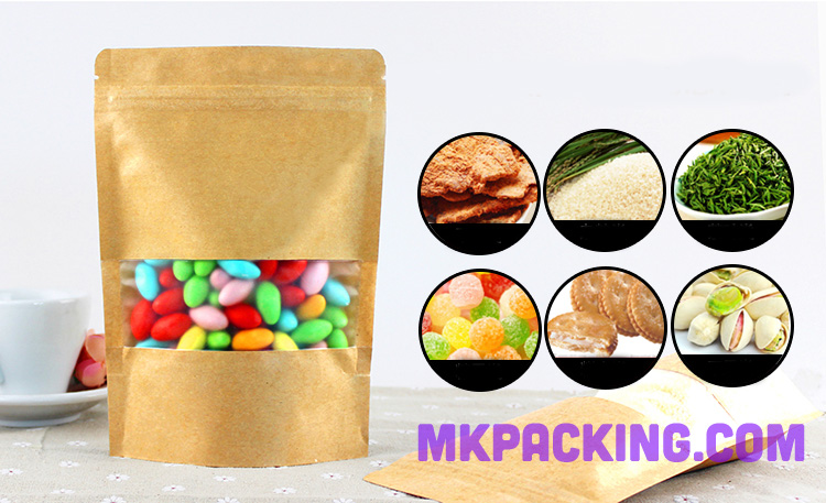 ถุงกระดาษคราฟท์เคลือบ หน้าต่างขุ่น ซิปล็อค ตั้งได้ ขนาด 16x22+4cm