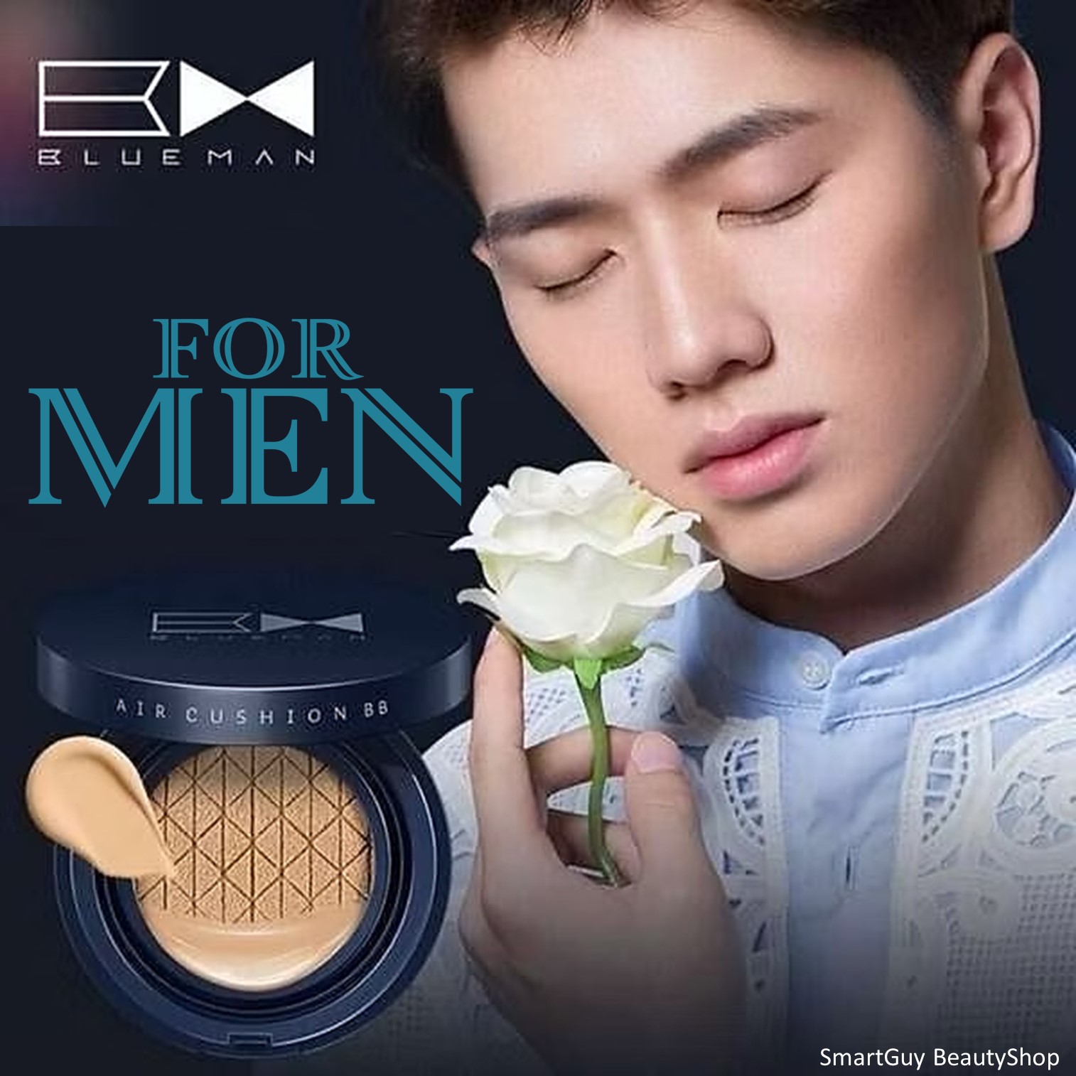 BlueMan VIP Make Up Cushion Cream BB For Men Natural Color คุชชั่นรองพื้นเนื้อบางเบาสำหรับผู้ชายหล่อเนียนใสดูเป็นธรรมชาติมั่นใจได้นานตลอดวัน