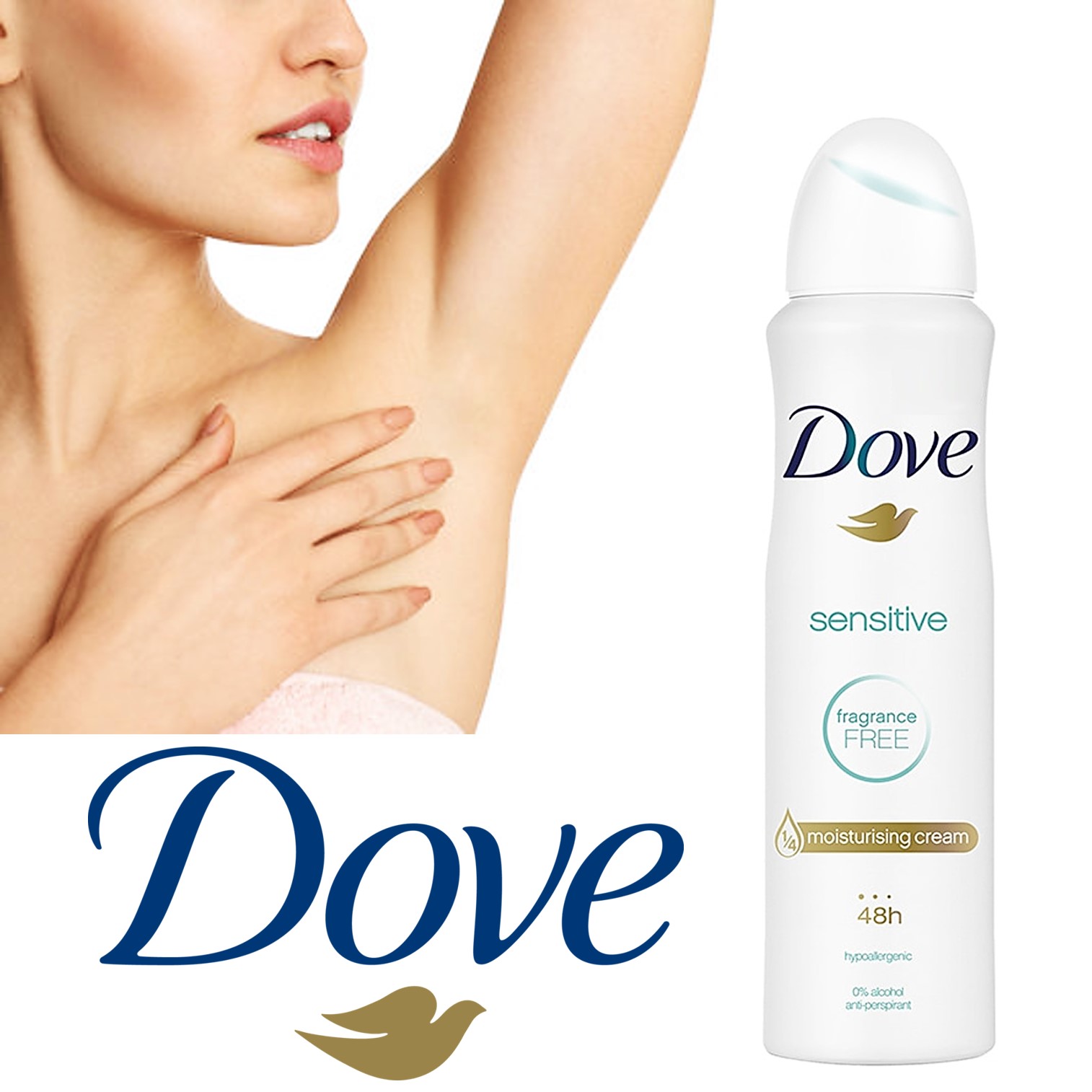 Dove Sensitive Fragrance Free Moisturising Cream Spray สเปรย์ระงับกลิ่นกายสูตรอ่อนโยนสำหรับผิวแพ้ง่าย