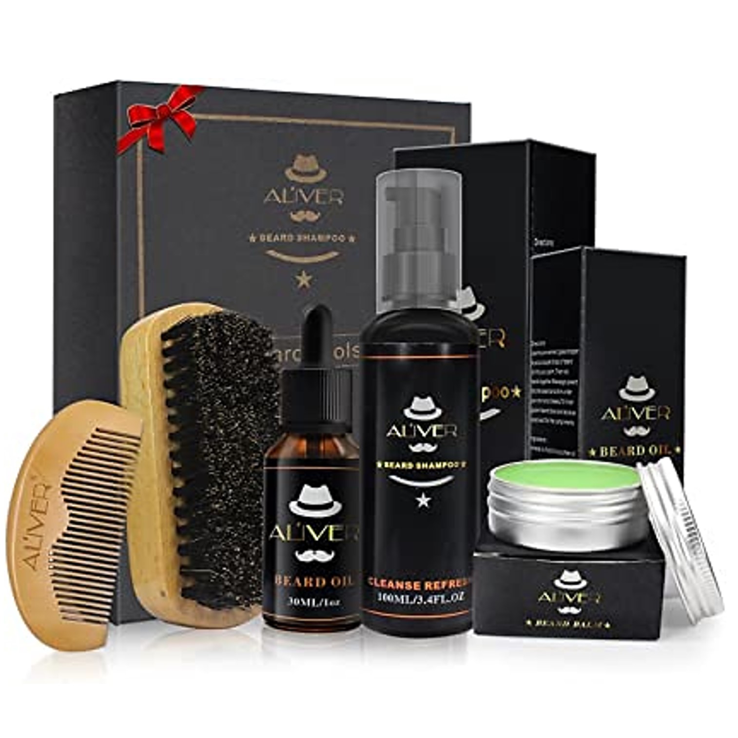ALIVER Beard Care Kit Grooming Set ชุดผลิตภัณฑ์บำรุงและตกแต่งหนวดเคราครบเซ็ตหล่อเข้มดูดี
