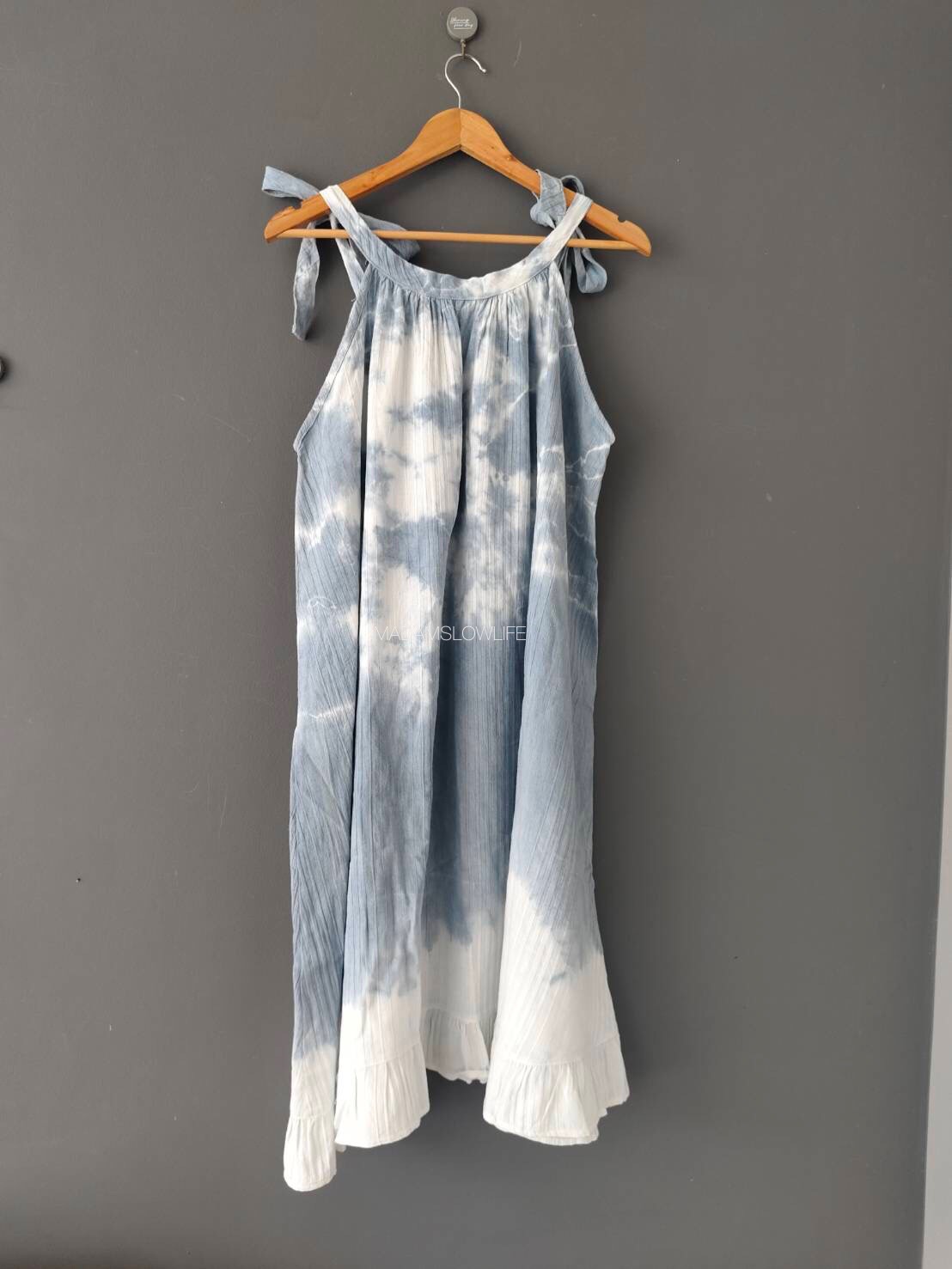 ชุดเดรสผู้ใหญ่นางฟ้ามัดย้อมสีฟ้าเทา Size: F