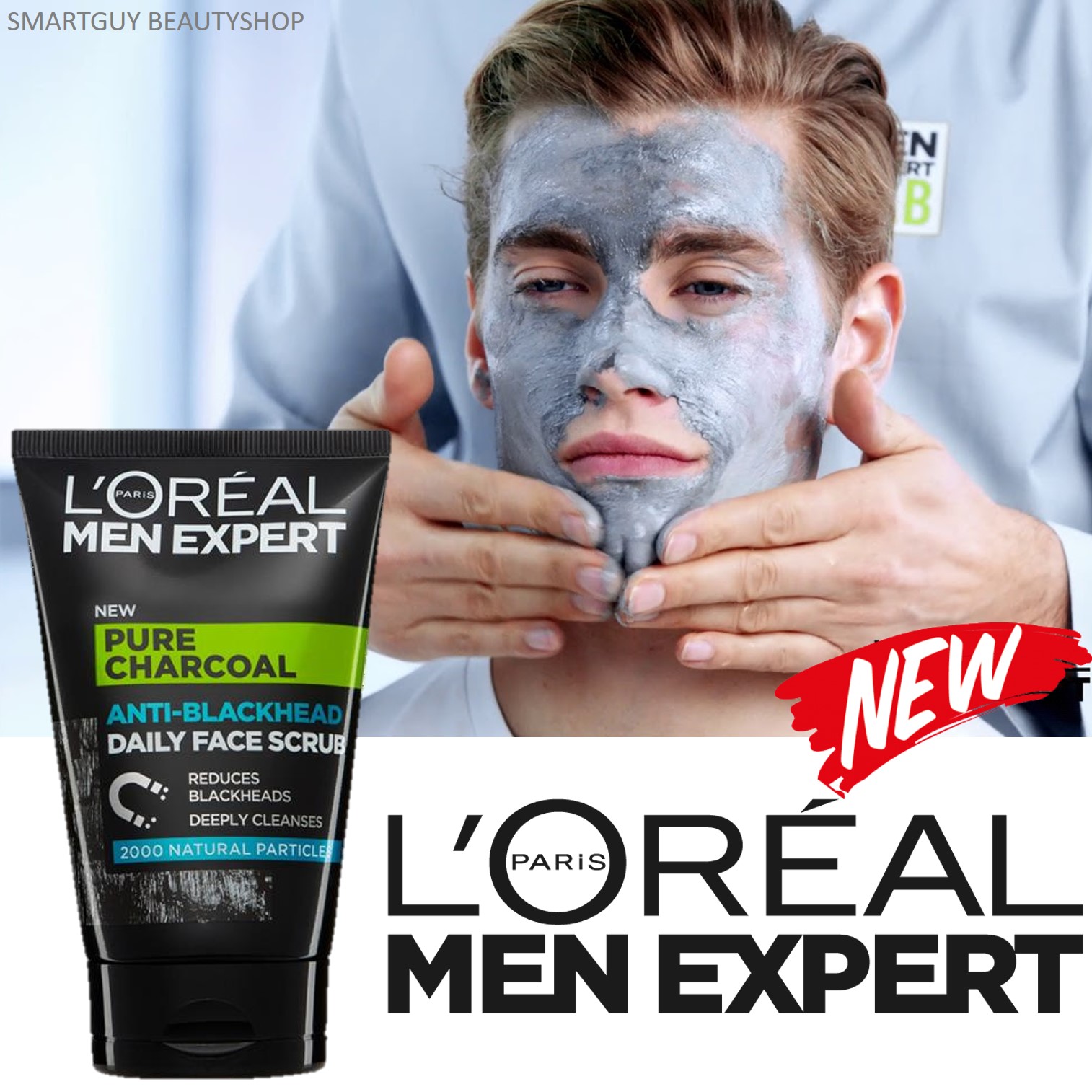 L'Oréal Men Expert Pure Charcoal Anti-Blackhead Daily Face Scrub 100ml คลีนซิ่งสครับทำความสะอาดผิวหน้าสำหรับผู้ชายสูตรพิเศษ