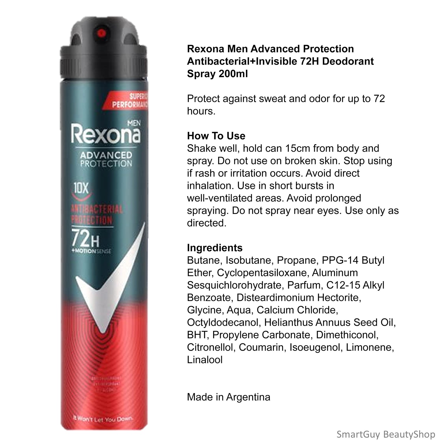 Rexona Men Advanced Protection Antibacterial Protection Deodorant Spray 200ml สเปรย์ระงับกลิ่นกายกลิ่นหอมพิเศษสำหรับผู้ชายสินค้านำเข้าจากต่างประเทศพร้อมส่ง