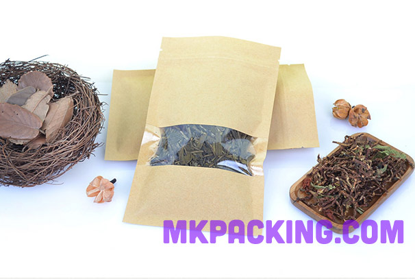 ถุงกระดาษคราฟท์ หน้าต่างใส ซิปล็อค ตั้งไม่ได้ ขนาด 16*26ซม.