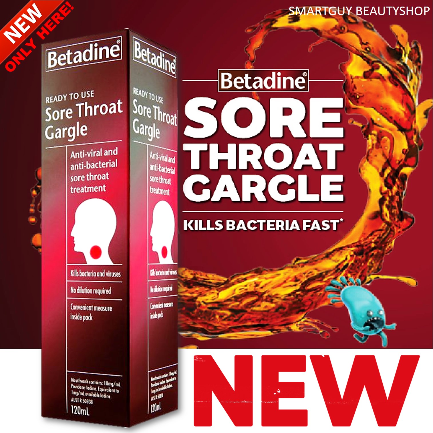 Betadine Antiseptic Sore Throat Gargle Ready To Use 120ml น้ำยาบ้วนปากช่วยฆ่าเชื้อไวรัสและเชื้อแบคทีเรียสะสมในช่องปากและลำคอช่วยลดอาการเจ็บคอหรืออาการข้างเคียงได้อย่างมีประสิทธิภาพ