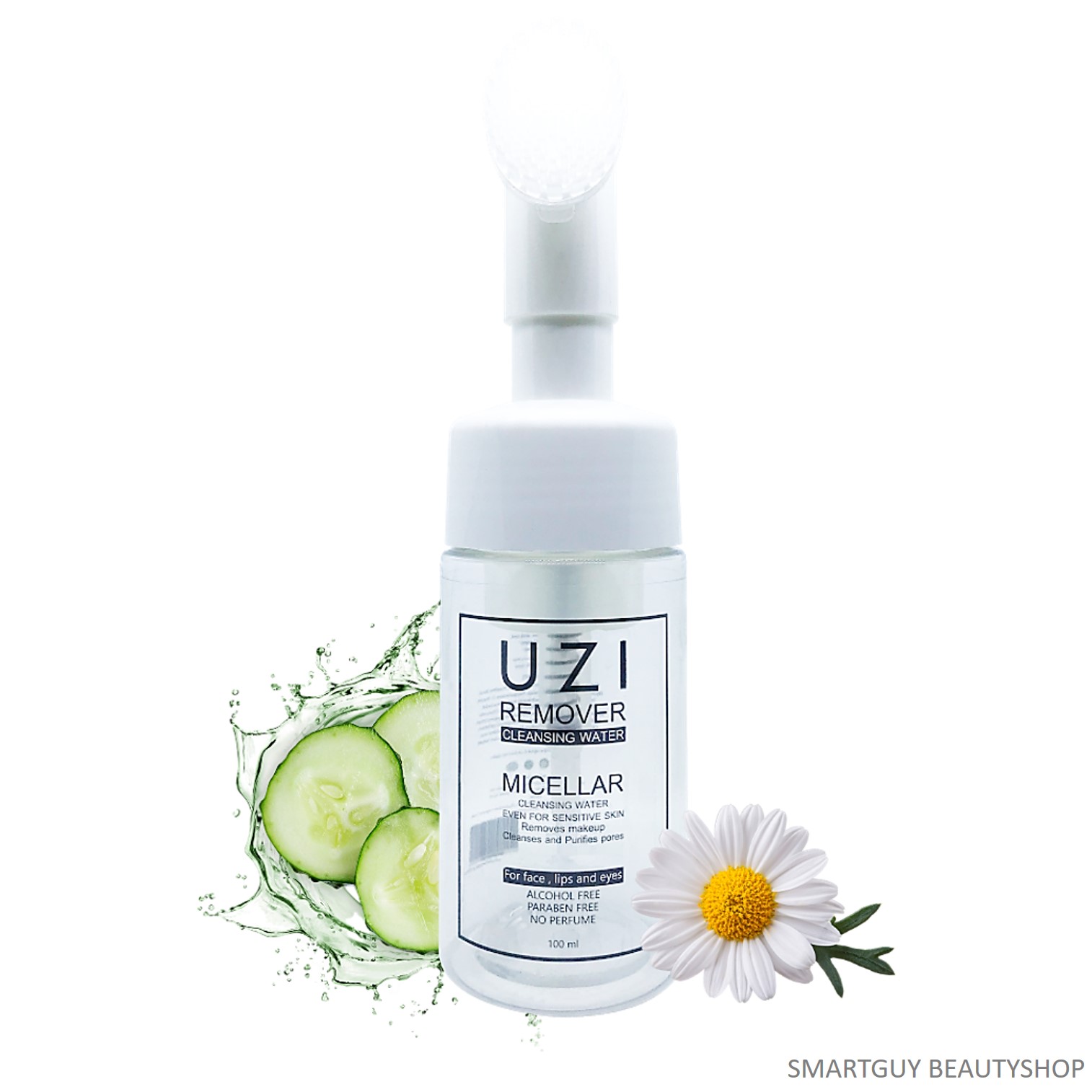 UZI Remover Micellar Cleansing Water 100ml คลีนซิ่งออแกนิกส์สูตรน้ำสำหรับทำความสะอาผิวหน้าพร้อมหัวแปรงอ่อนนุ่มพิเศษ