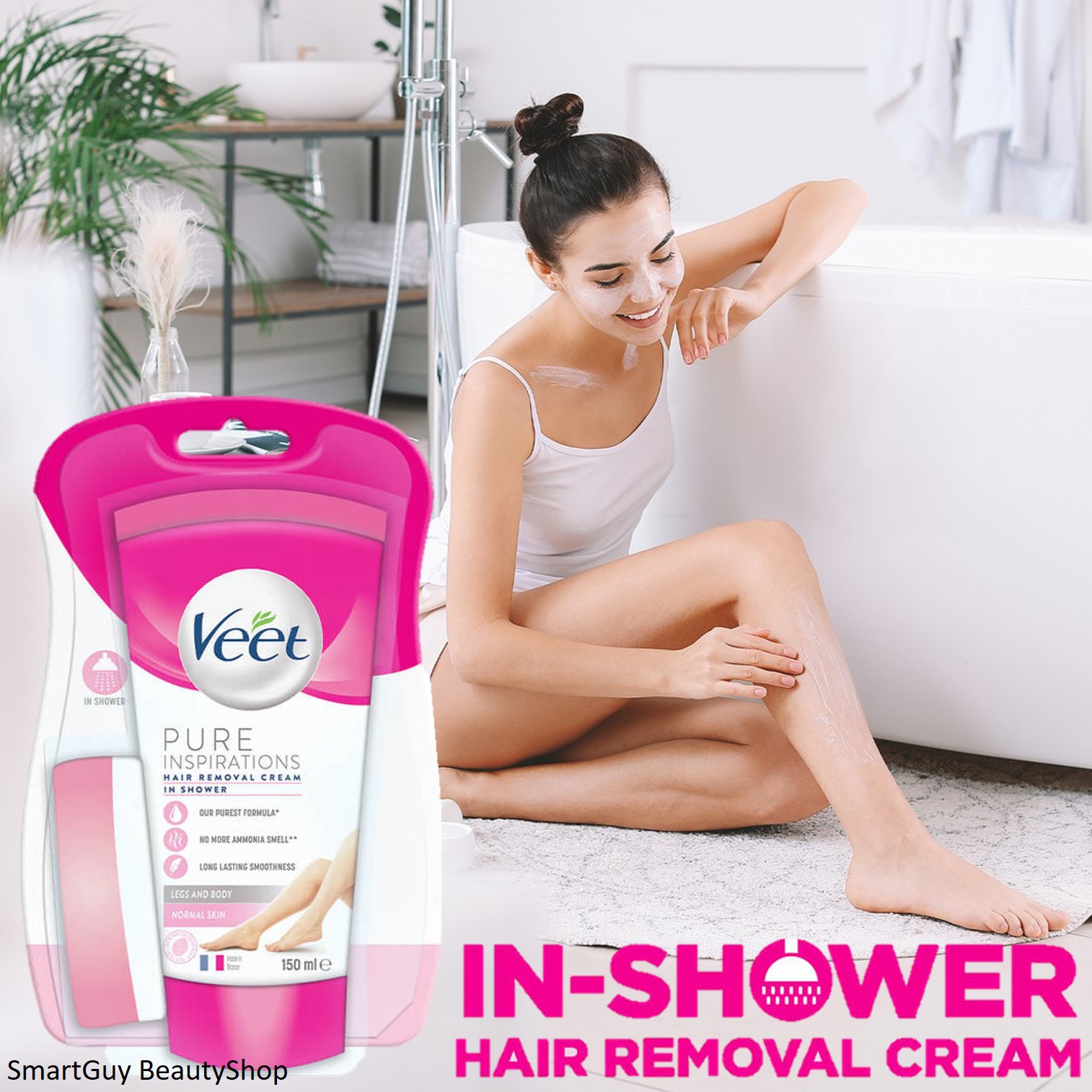 Veet Pure Inspirations Hair Removal Cream In Shower for Sensitive Skin 150ml ผลิตภัณฑ์กำจัดขนสำหรับร่างกายขณะอาบน้ำสูตรพิเศษจากออสเตรเลียพร้อมส่ง