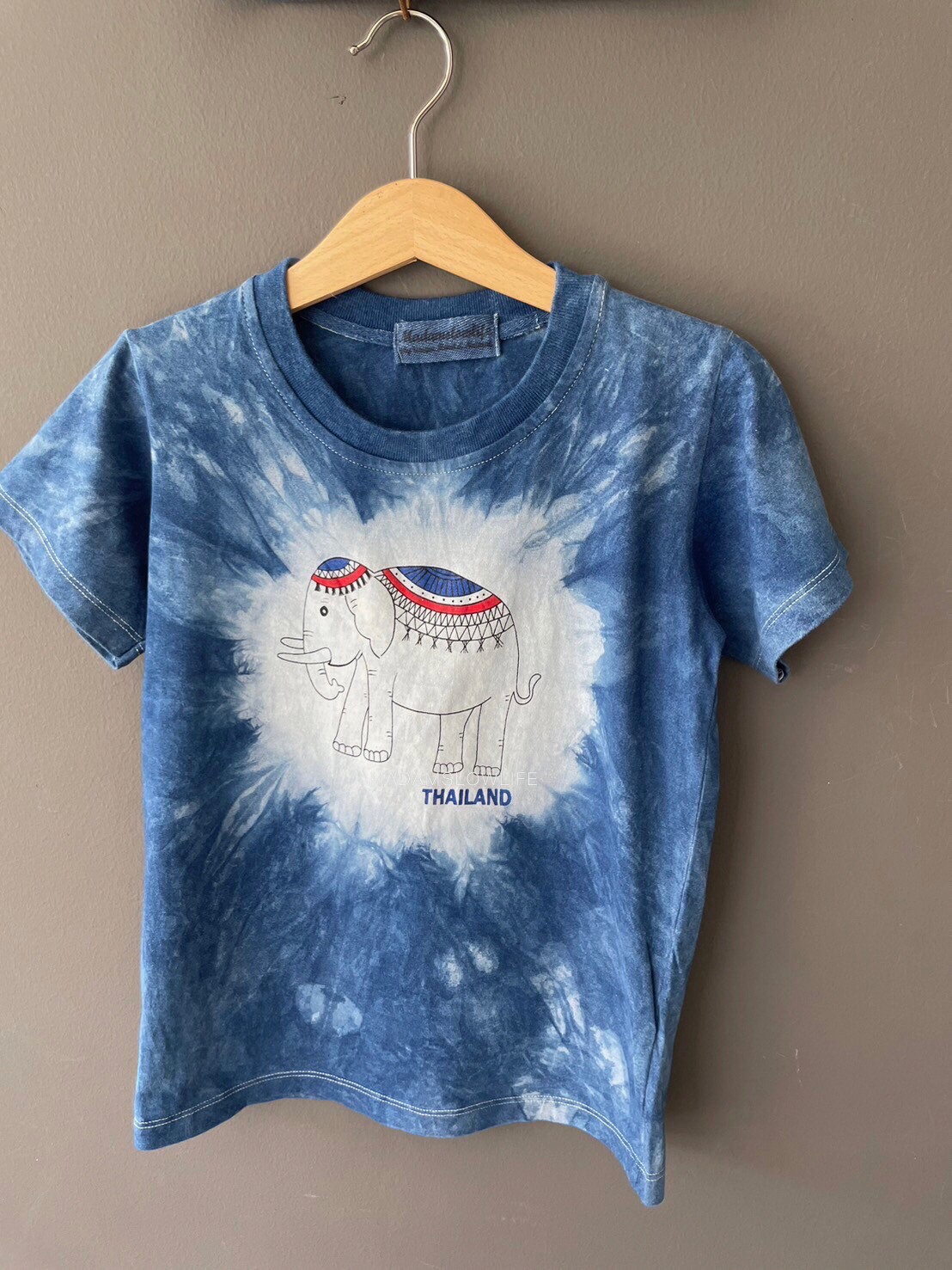 เสื้อยืดเด็ก พิมพ์ลายช้าง มัดย้อมคราม Size:80 90 100 110 120 130 140