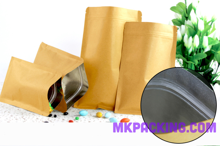 ถุงกระดาษคราฟท์ ทึบ ซิปล็อค ตั้งไม่ได้ ขนาด 9x14cm