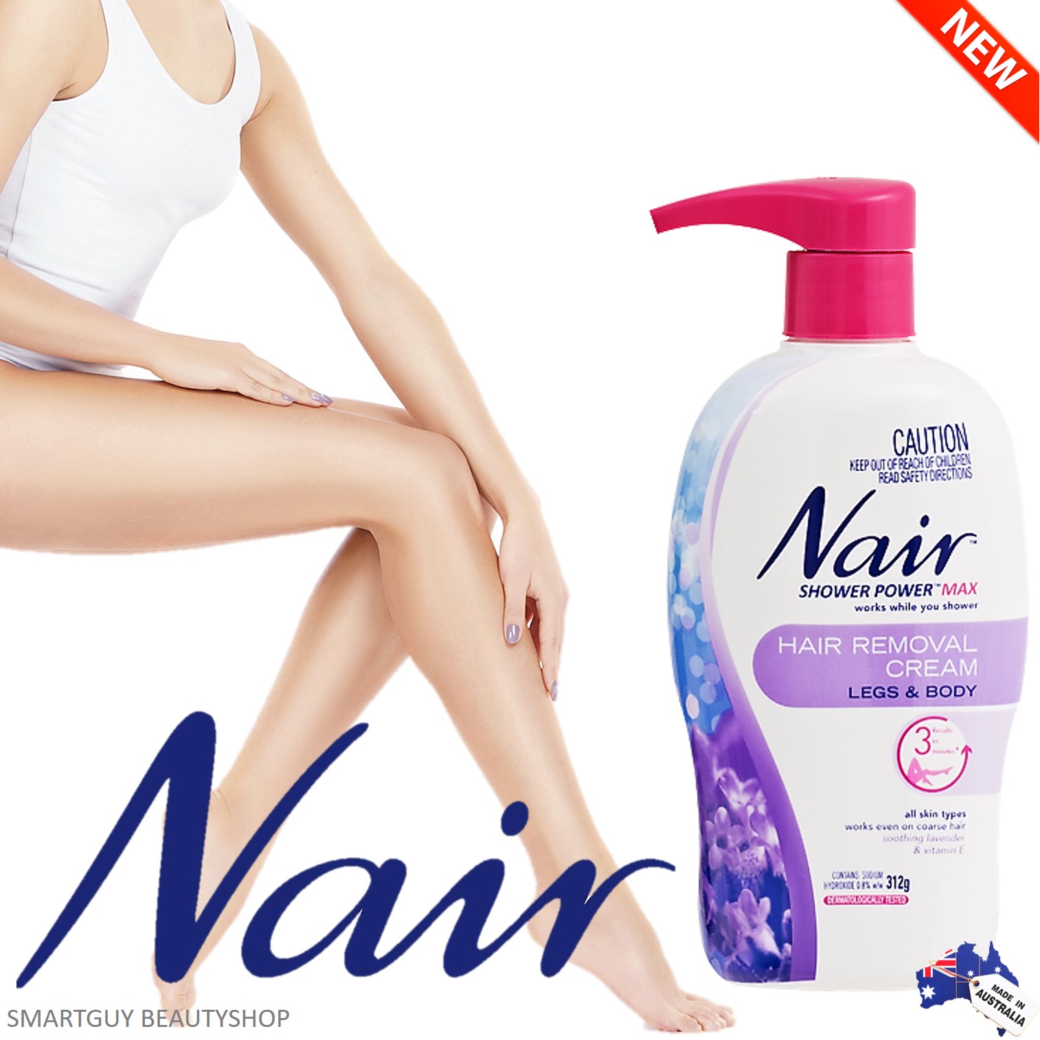 Nair Shower Power Max Hair Removal Cream 312g ครีมกำจัดขนในขณะอาบน้ำสูตรอ่อนโยนพร้อมดูแลผิวด้วยสารสกัดธรรมชาติสินค้านำเข้าจากต่างประเทศ
