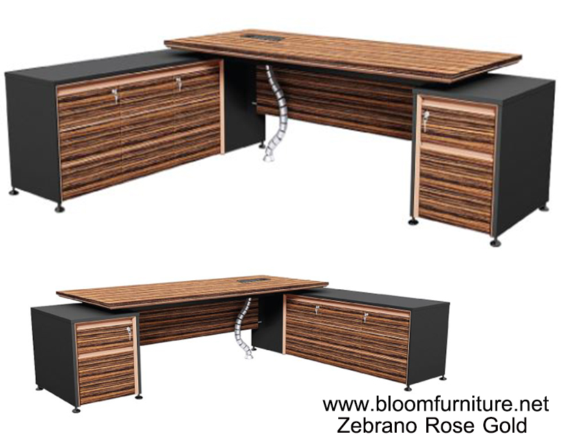 โต๊ะทำงานผู้บริหารตัวแอล Zebrano RoseGold Series ขนาด 289.5*214*75 ซม. / Executive Desk with L shape