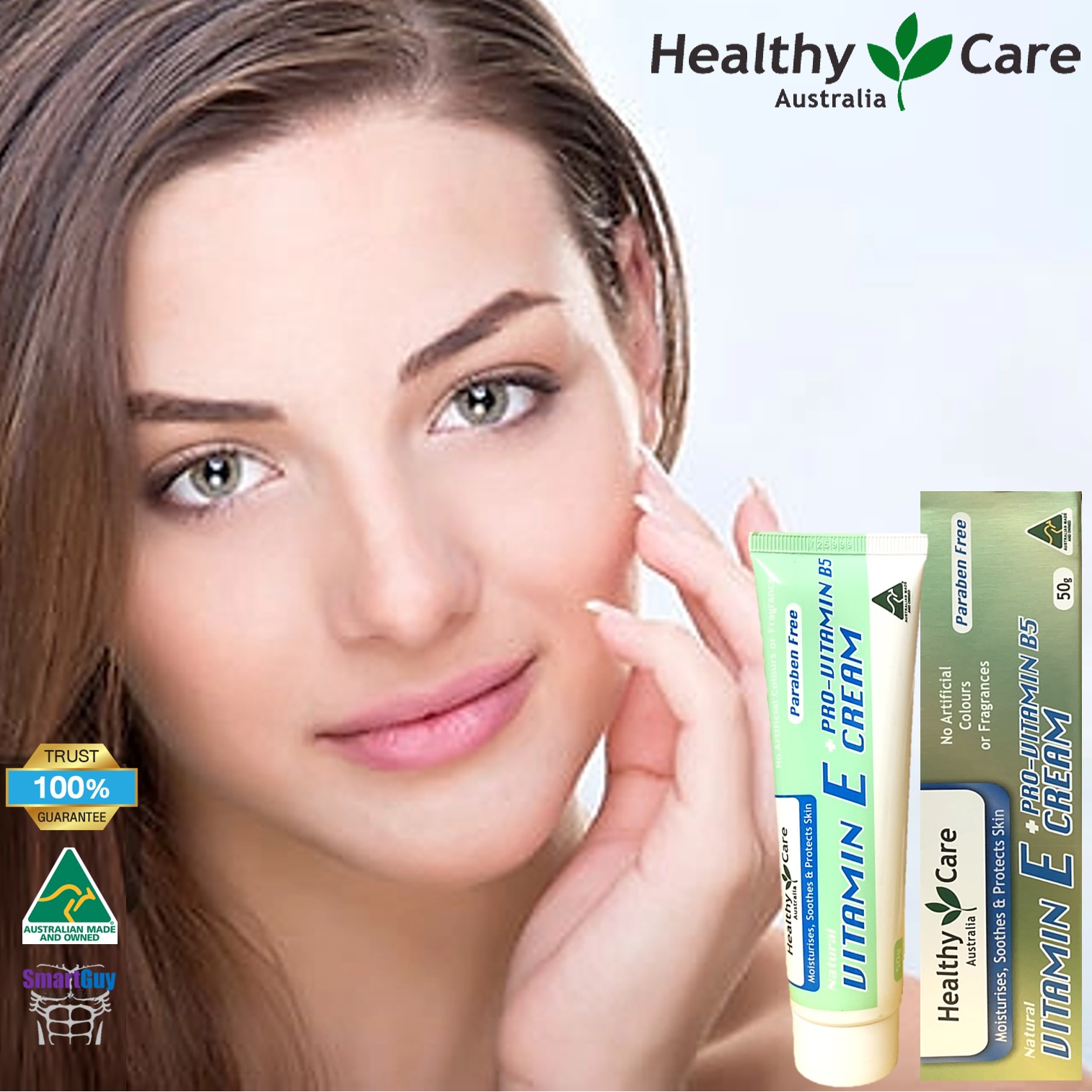 Healthy Care Australia Vitamin E Cream Pro Vitamin B5 50g. ครีมวิตามินอีเข้มข้นผสมวิตามินบี5จากออสเตรเลียของแท้ช่วยลดรอยดำจากสิวและริ้วรอยปรับผิวหน้าตึงกระชับกระจ่างใสย้อนวัยผิวอย่างชัดเจน