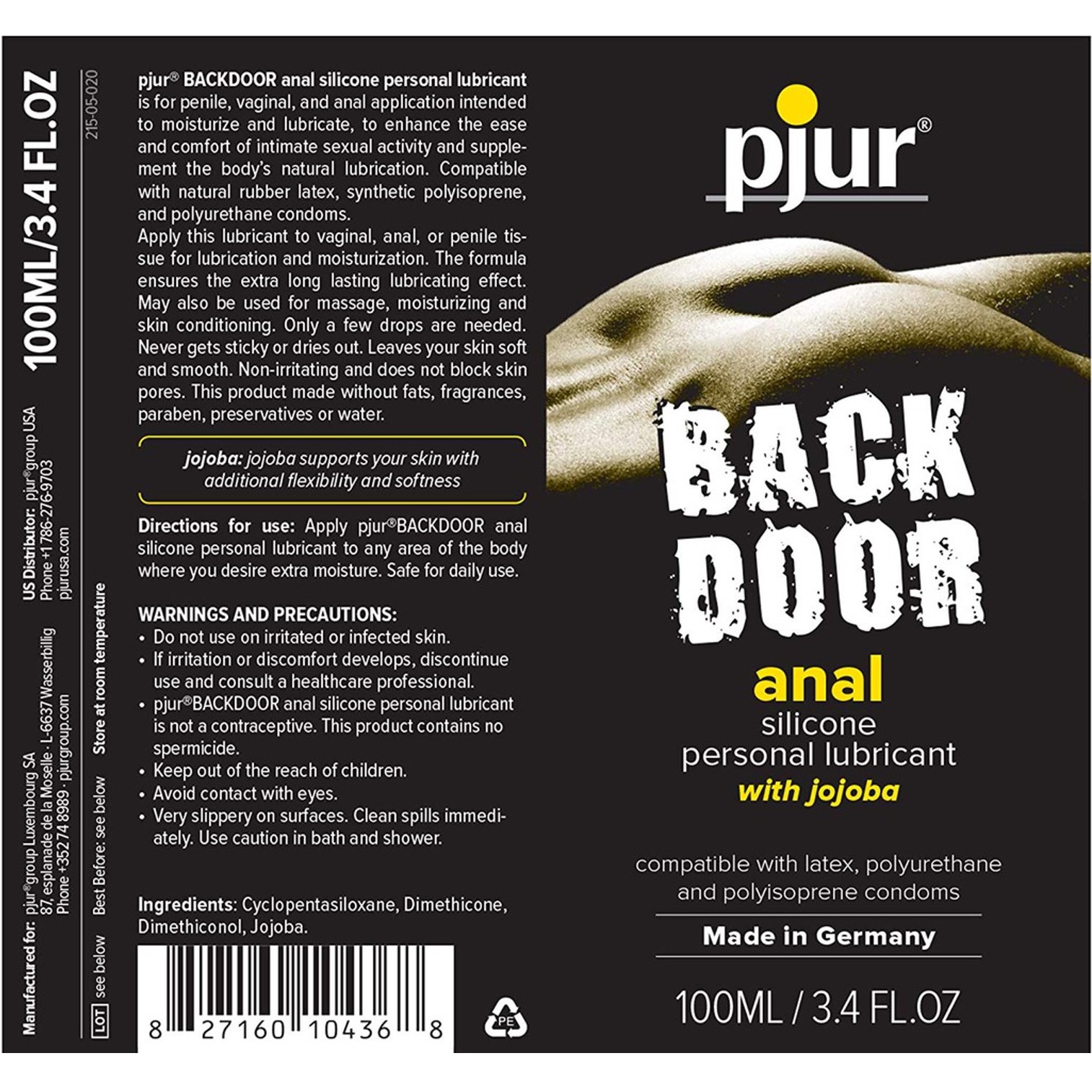 pjur BACK DOOR Relaxing lubricant Silicone based ANAL glide lube jojoba extract 100ml เจลหล่อลื่นสูตรซิลิโคนเนื้อบางเบาสำหรับการร่วมรักด้านหลัง