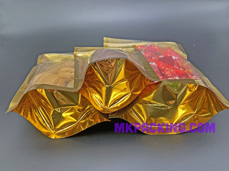 ถุงเมทัลไลท์ หน้าใส หลังทอง ซิปล็อค ตั้งได้ ขนาด 10x18+3cm