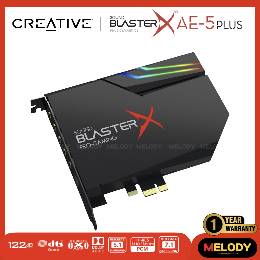 Creative Sound BlasterX AE-5 Plus Hi-res PCI-e Gaming Sound Card and DAC with RGB Lighting, Dolby Digital Live, and DTS