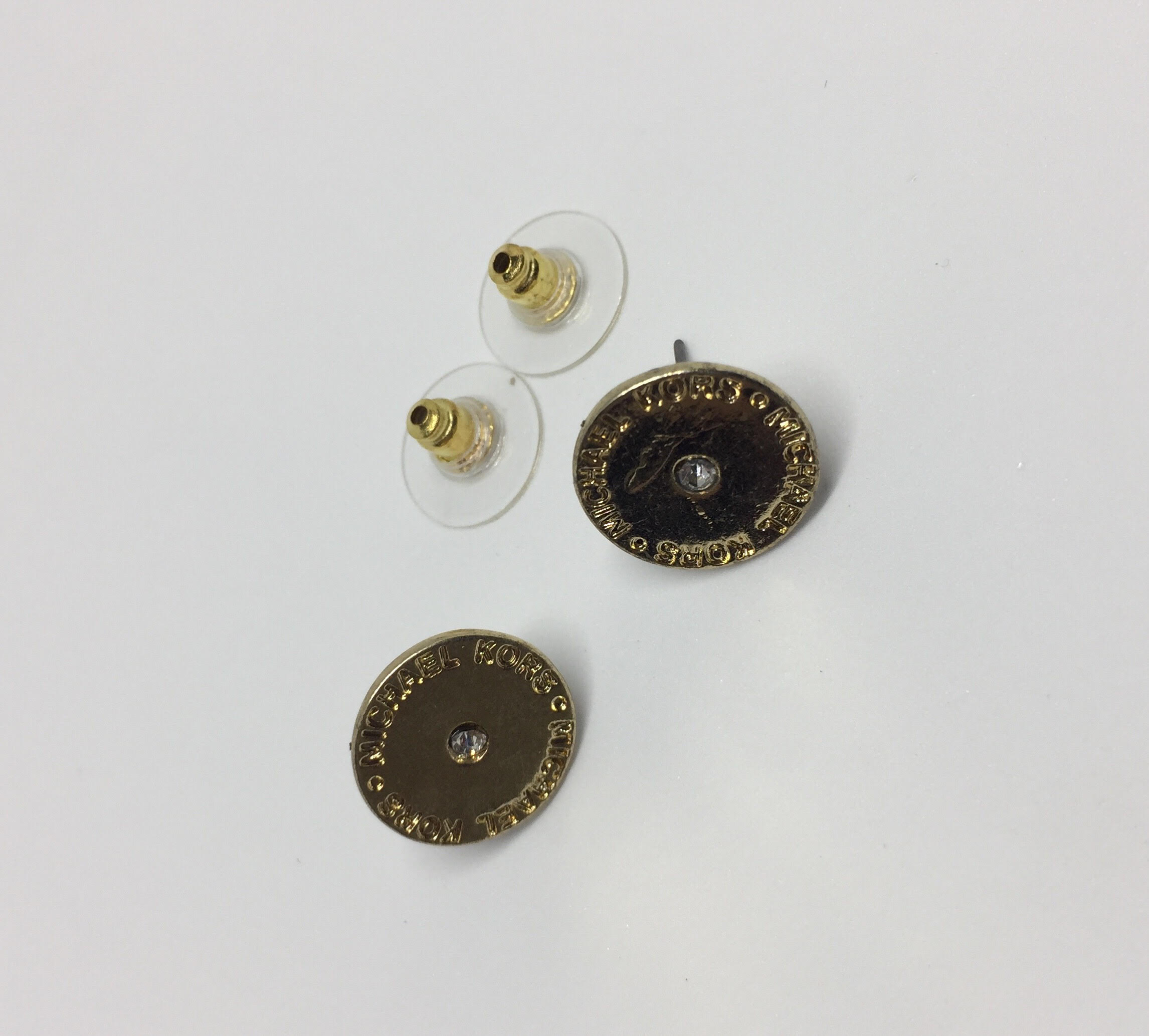 MK Round Crystal Logo Stud Earrings-Gold