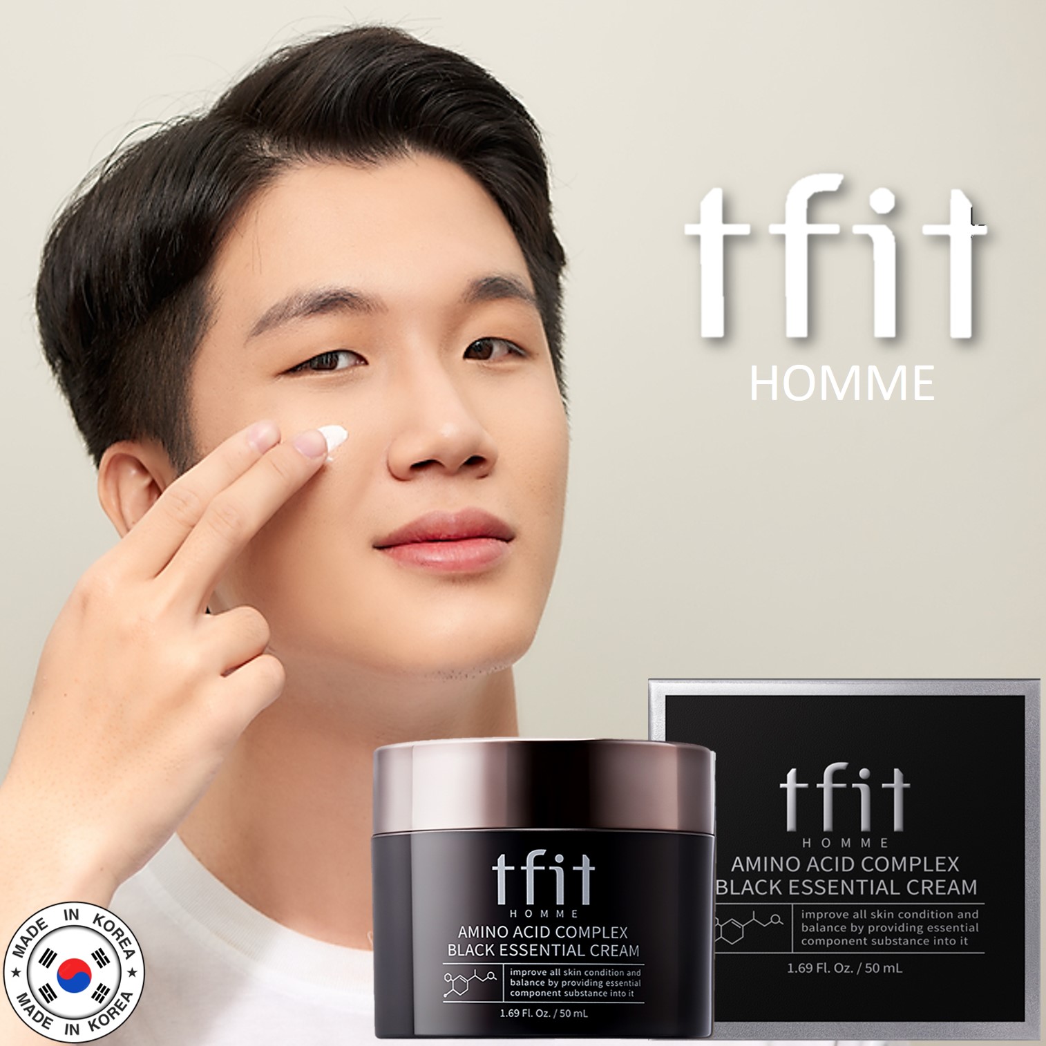 Tfit Homme Amino Acid Complex Black Essential Cream 50ml ครีมบำรุงผิวหน้าสำหรับผู้ชายจากเกาหลีช่วยเพิ่มความชุ่มชื้นลดริ้วรอยผิวหน้ากระจ่างใส