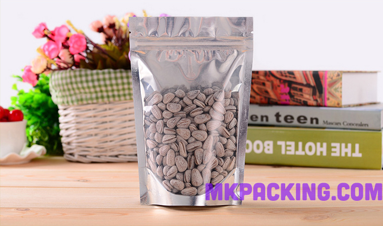 ถุงเมทัลไลท์ หน้าใส หลังฟอยล์ ซิปล็อค ตั้งได้ ขนาด 15*22+4 ซม.