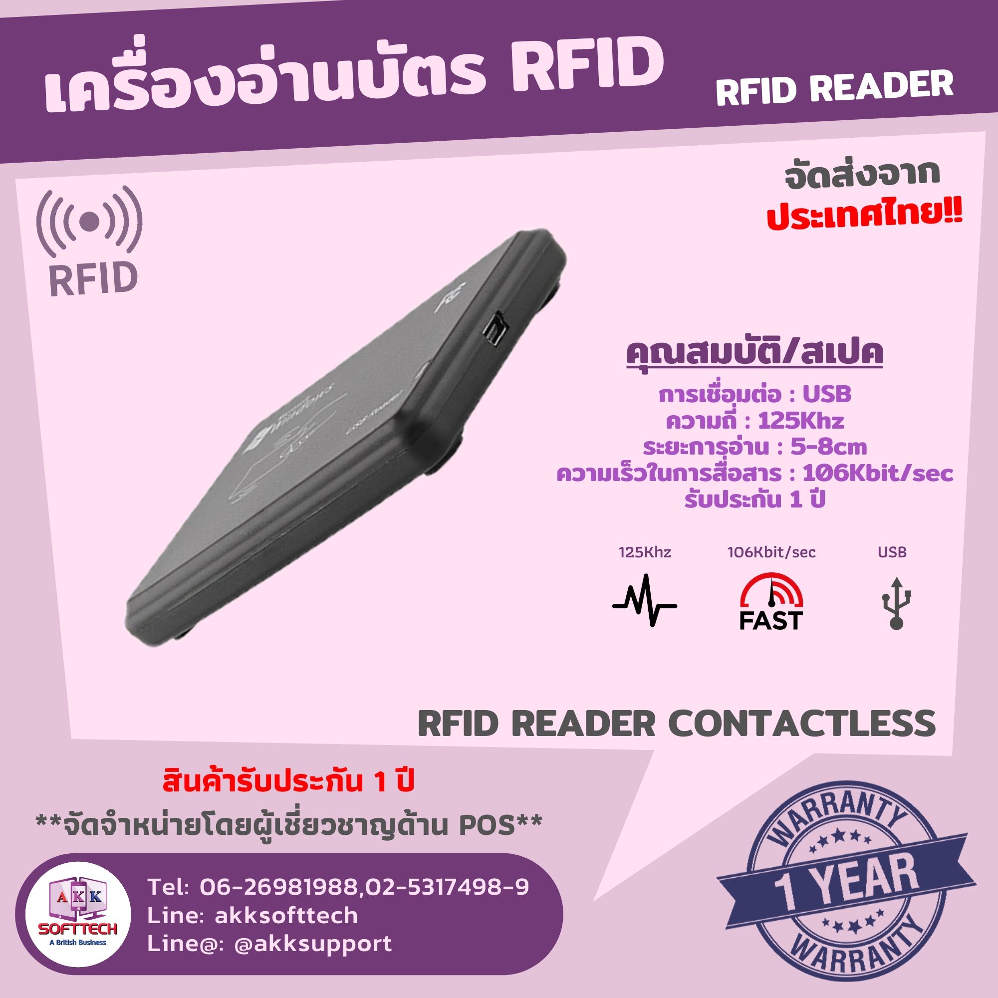 เครื่องอ่านบัตร RFID Reader Contactless Mifare IC Card Reader USB 125 KHZ 14443A 106Kbit/s