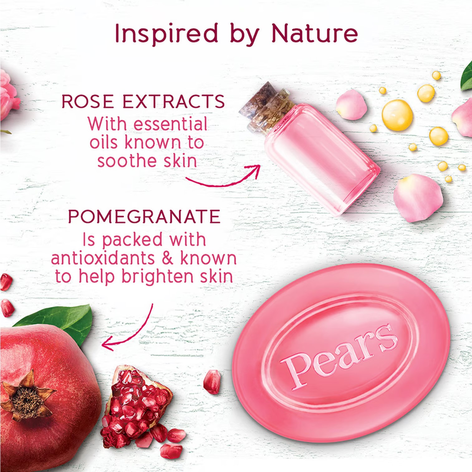 Pears Naturale Pomegranate bathing bar 125g pack of 4 สบู่อาบน้ำทำความสะอาดผิวกายสูตรพิเศษใหม่ล่าสุดสินค้านำเข้าจากออสเตรเลียของแท้พร้อมส่ง