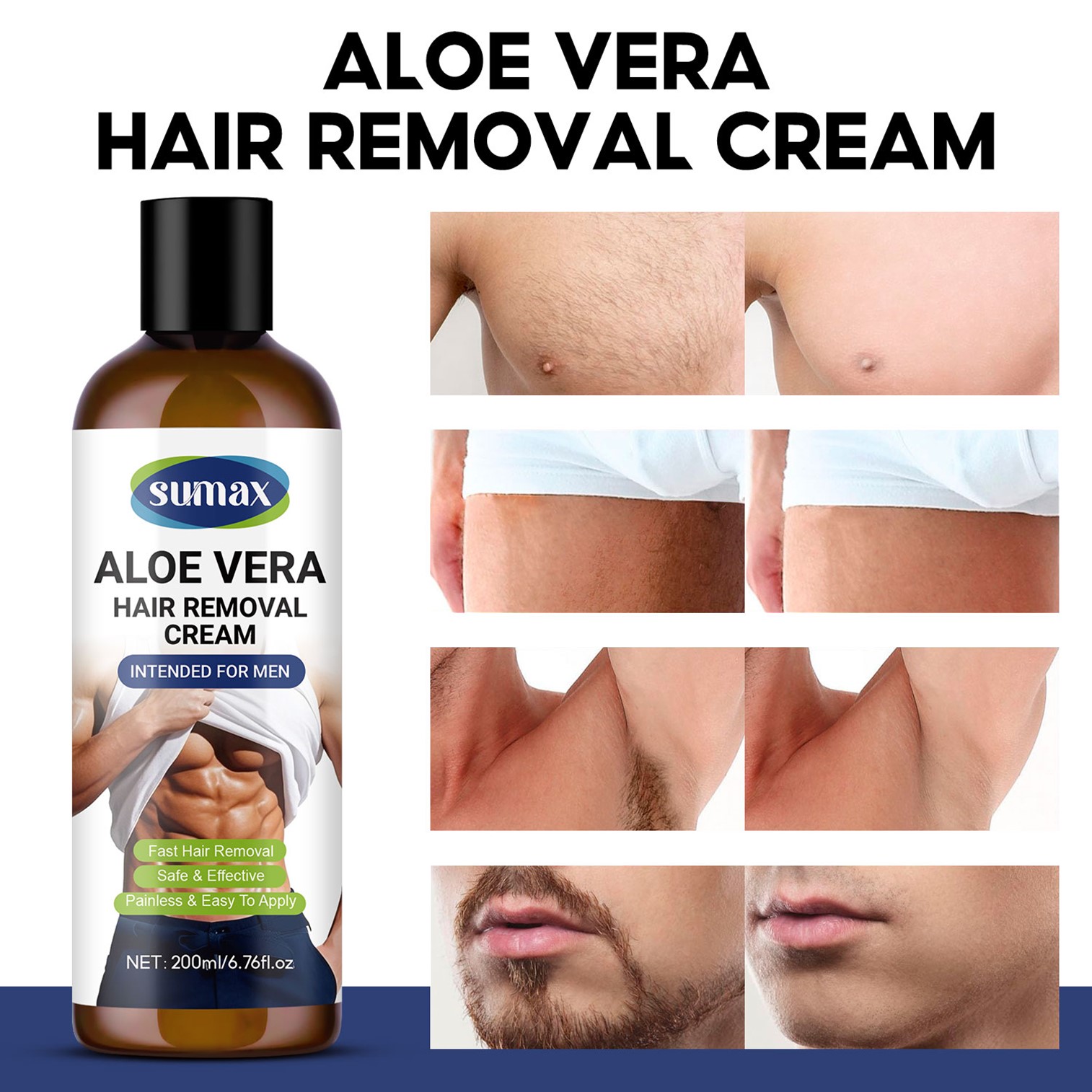 Sumax Aloe Vera Hair Removal Cream Intended For Men 200ml ผลิตภัณฑ์ครีมกำจัดขนสำหรับผิวกายและจุดซ่อนเร้นสูตรพิเศษสำหรับผู้ชาย