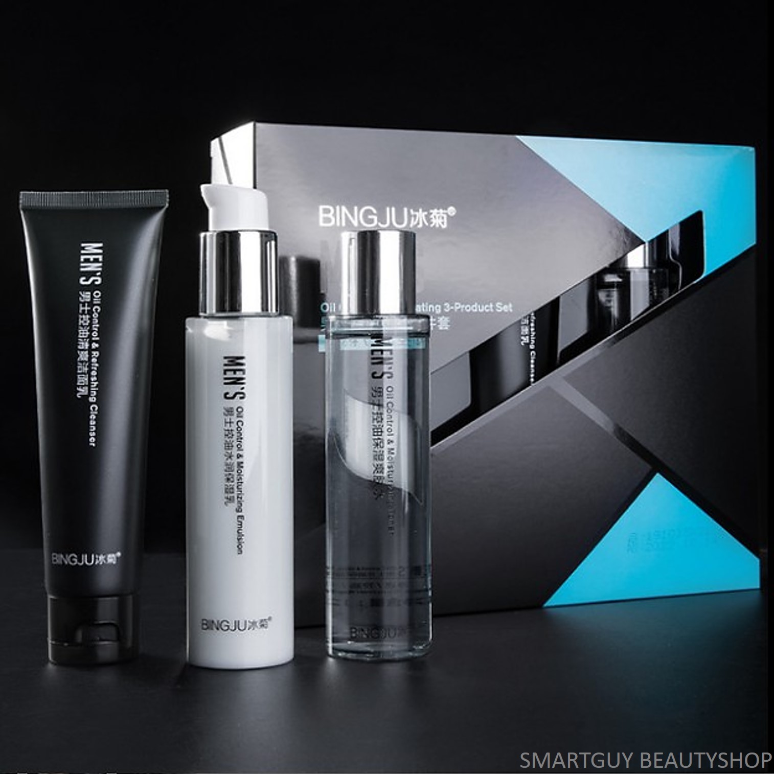 ชุดผลิตภัณฑ์ทำความสะอาดพร้อมการบำรุงผิวหน้าสูตรควบคุมความมันครบสูตรหล่อใสสำหรับผู้ชาย BINGJU Oil Control & Hydrating 3 Product Set 340g