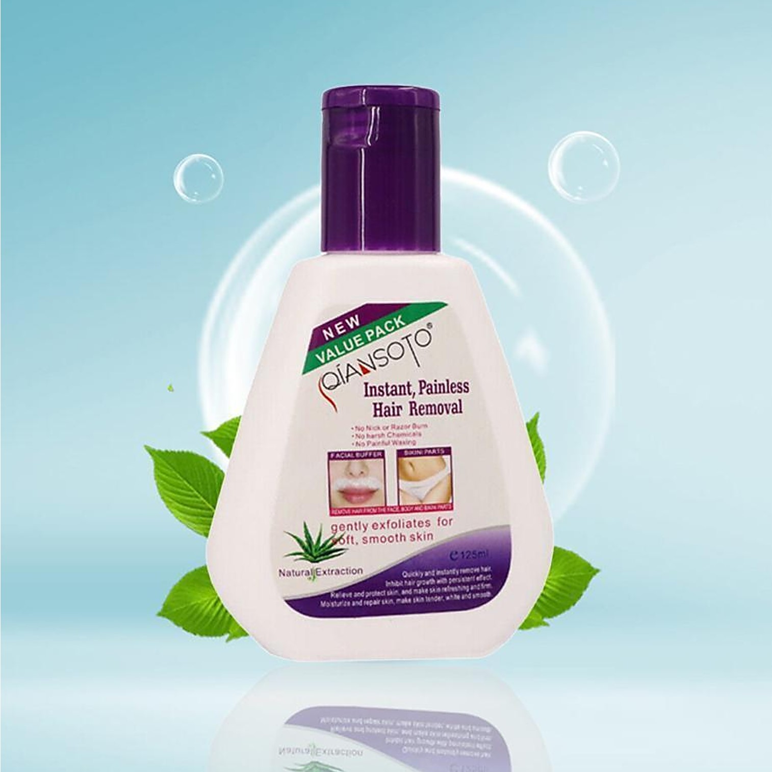 Qiansoto Instant Painless Hair Removal 125ml ผลิตภัณฑ์กำจัดขนสูตรอ่อนโยนสำหรับใบหน้าและบริเวณผิวที่บอบบาง