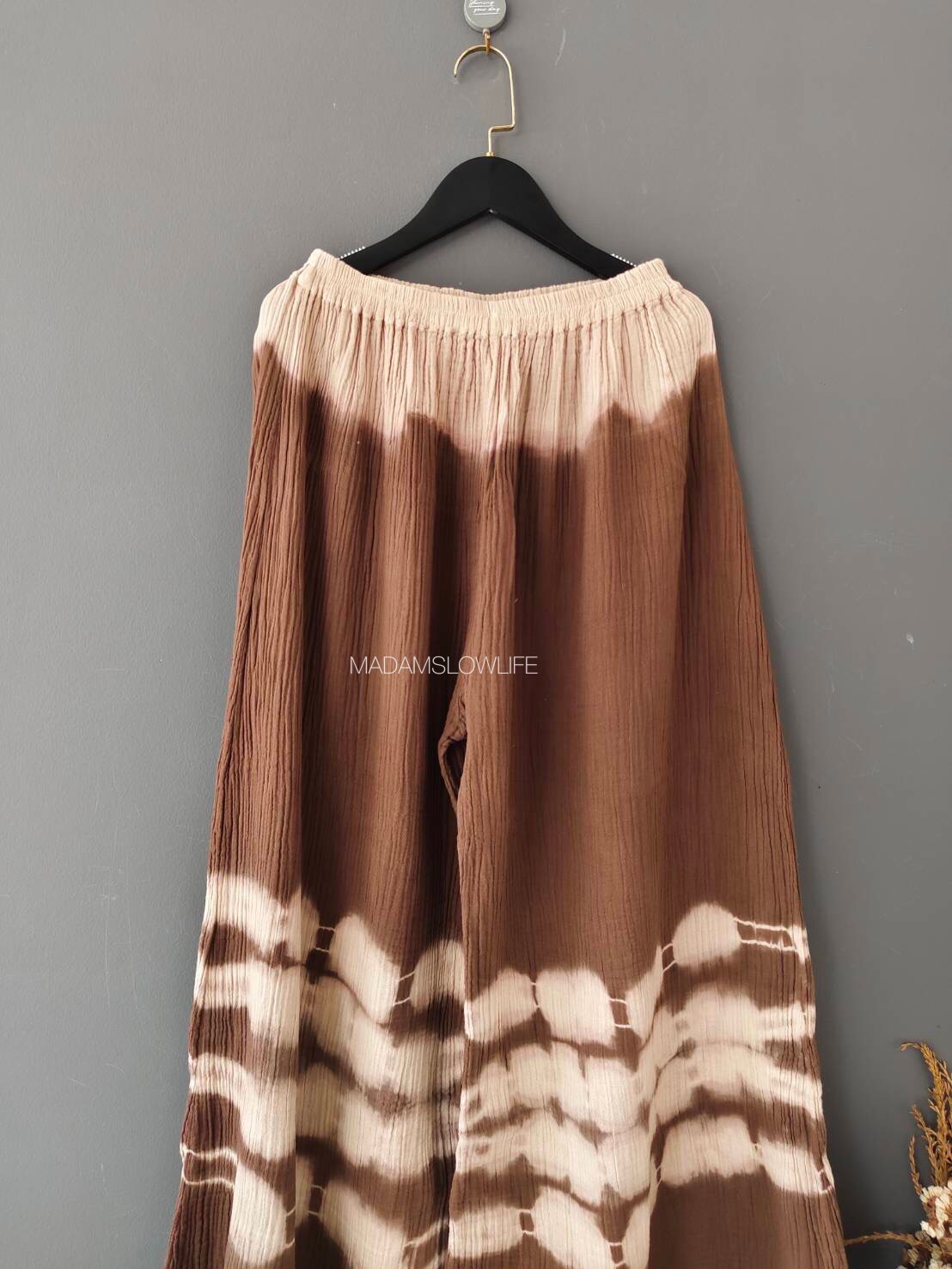 กางเกงขายาว มัดย้อมสีน้ำตาลปลอดสารพิษ