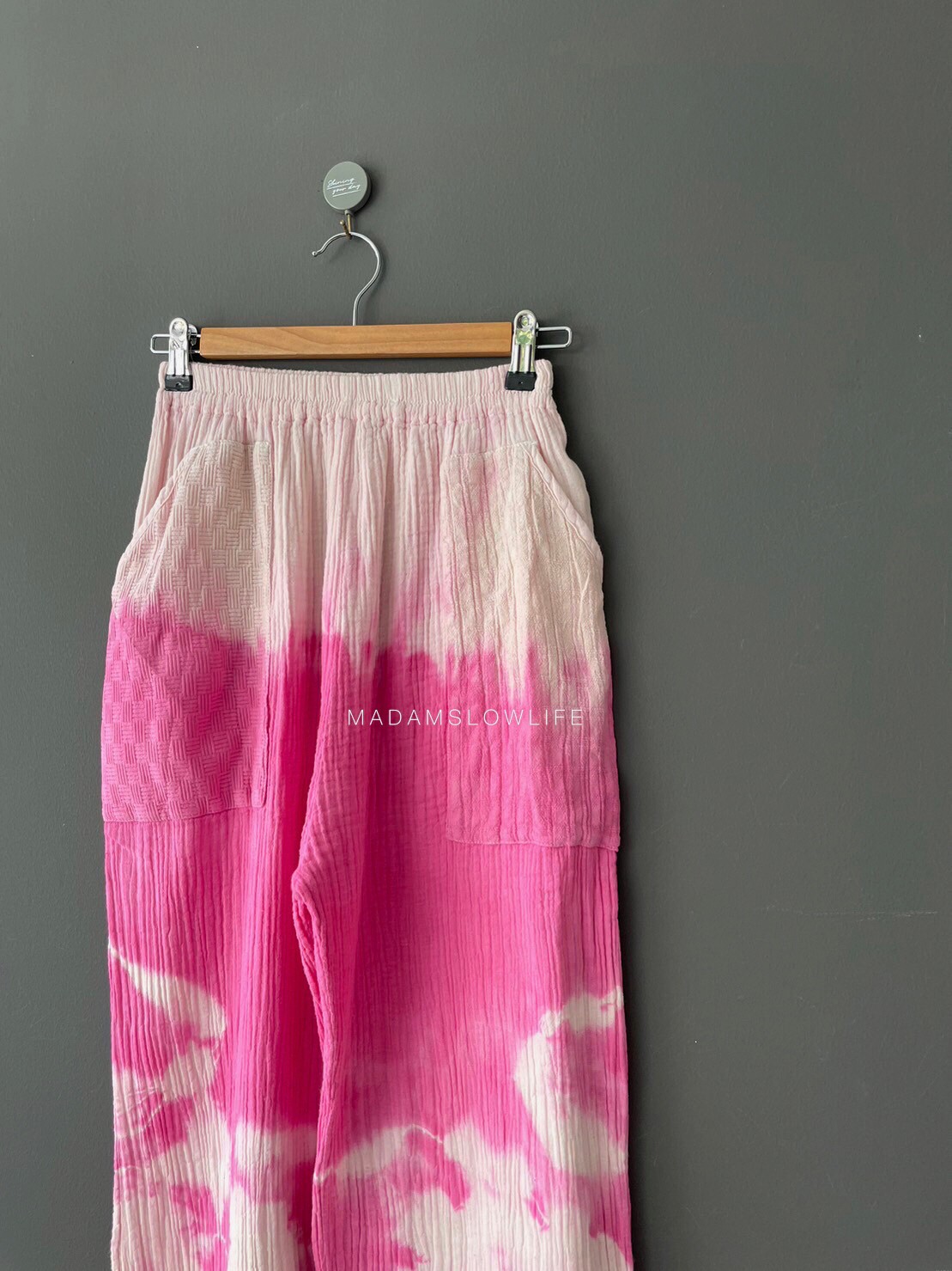 กางเกงขายาว มัดย้อมสีชมพูปลอดสารพิษ ฟรีไซต์