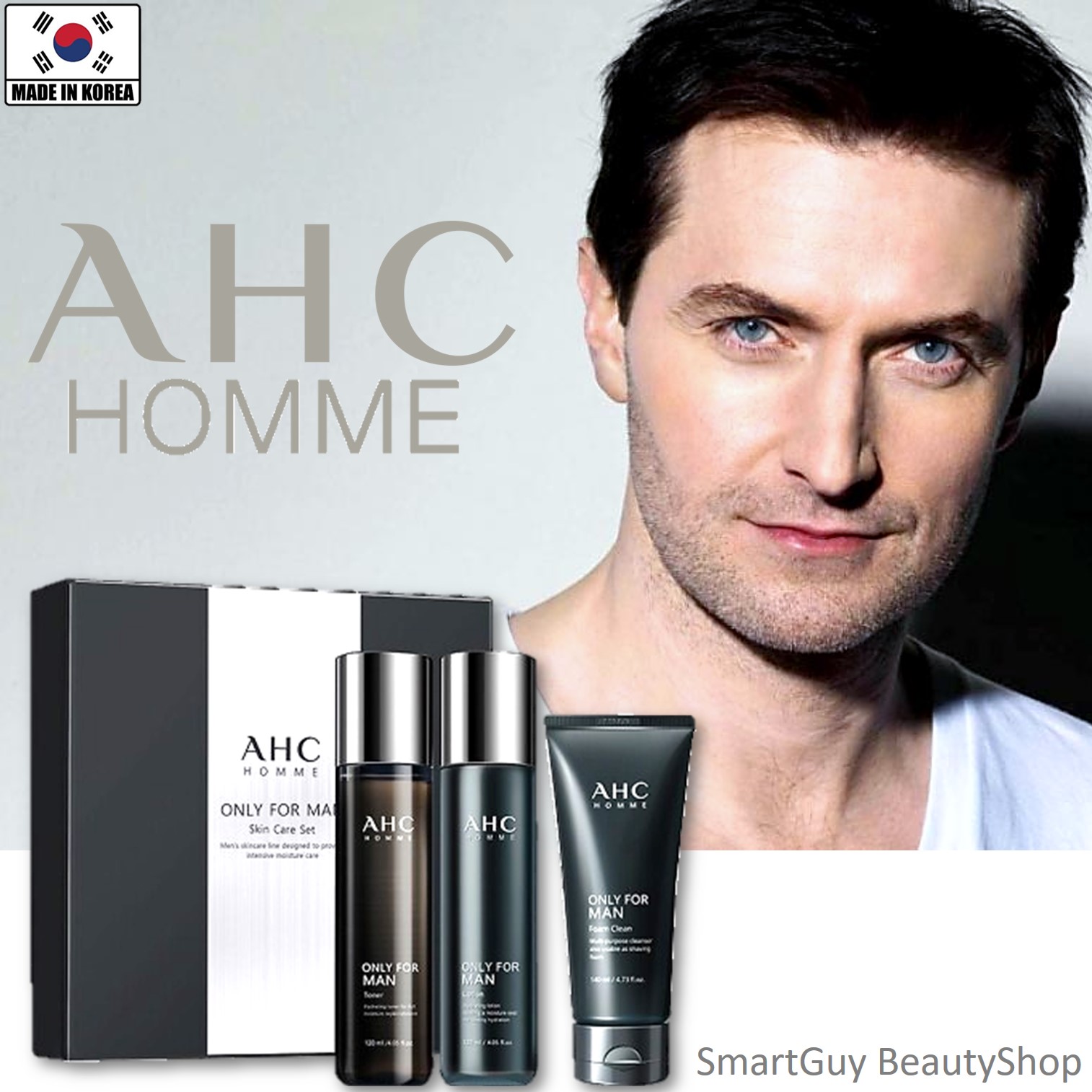 A.H.C Homme Only For Men Foam Cleanser Toner And Lotion Set Deep Cleansing Moisturizing And Nourishing The Skin 380ml ชุดผลิตภัณฑ์ทำความสะอาดและบำรุงผิวหน้าสูตรพรีเมี่ยมครบสูตรหล่อใสสำหรับผิวหน้าผู้ชายจากเกาหลี