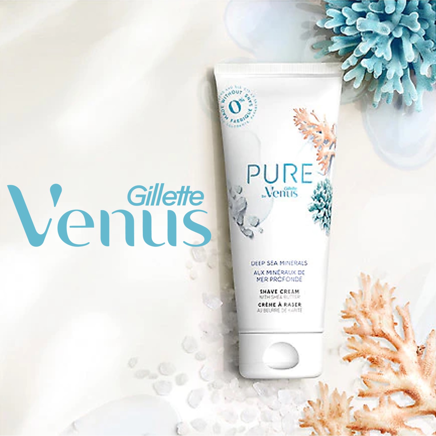 PURE by Gillette Venus Deep Sea Minerals Shaving Cream 174g ครีมโกนขนสูตรอ่อนโยนพิเศษเพื่อผิวบอบบางแพ้ง่ายสำหรับผู้หญิง