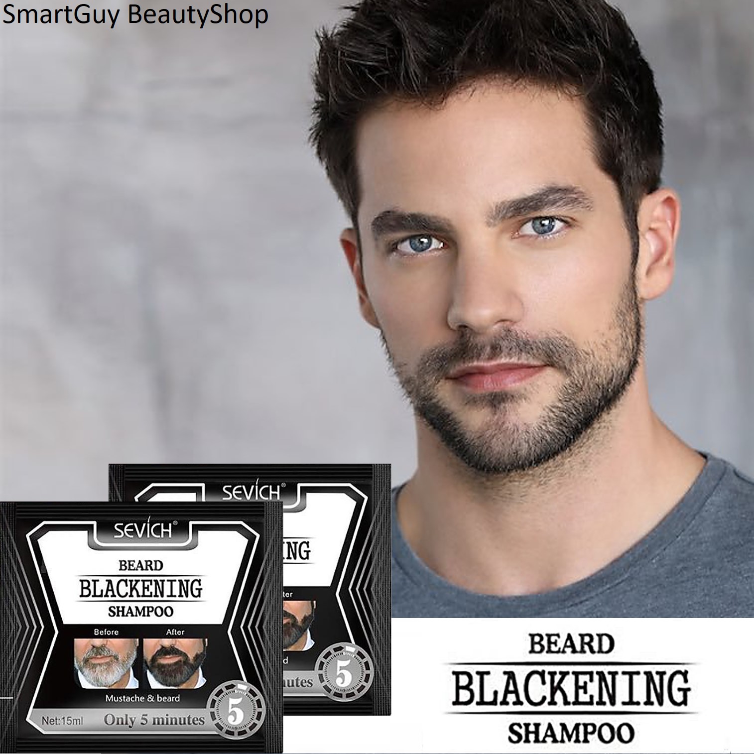SEVICH Beard Blackening Shampoo Only 5 minutes 30ml. ครีมเปลี่ยนสีหนวดเคราคิ้วสำหรับผู้ชาย สินค้านำเข้าจากต่างประเทศ สีดำธรรมชาติ(แพ็ค2ซอง)