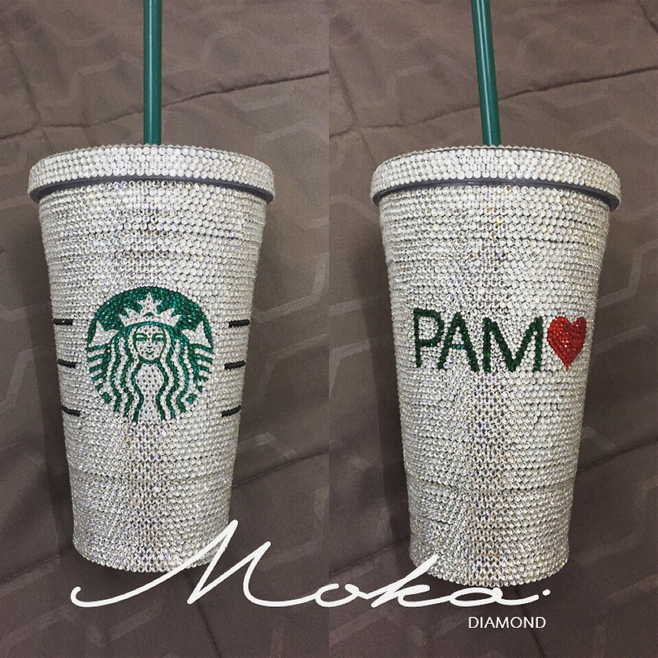 แก้ว Starbucks ติดเพชร ขนาด Grande 16 oz. สีขาวใส