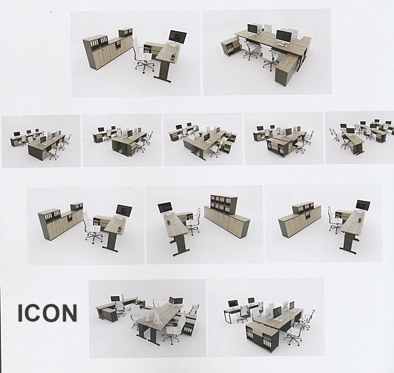ตัวอย่างชุดสำนักงาน ICON ผิวเมลามีนสีโซลิคตัดเทา ครบทุกความต้องการ