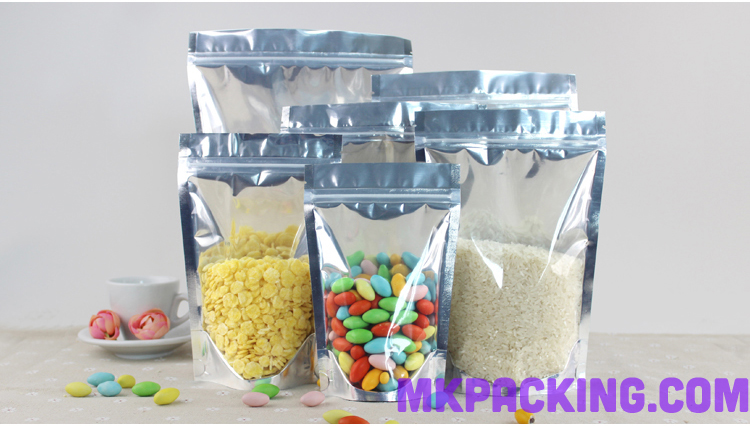 ถุงเมทัลไลท์ หน้าใส หลังฟอยล์ ซิปล็อค ตั้งได้ ขนาด 15*22+4 ซม.