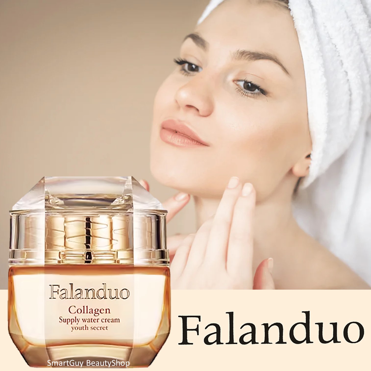 Falanduo Collagen Supply Water Cream Youth Secret Moisturizer 60g ครีมบำรุงผิวหน้าสูตรคอลลาเจนเข้มข้นเพื่อผิวหน้ากระจ่างใสริ้วรอยแลดูจางลงจากสารสกัดธรรมชาติ